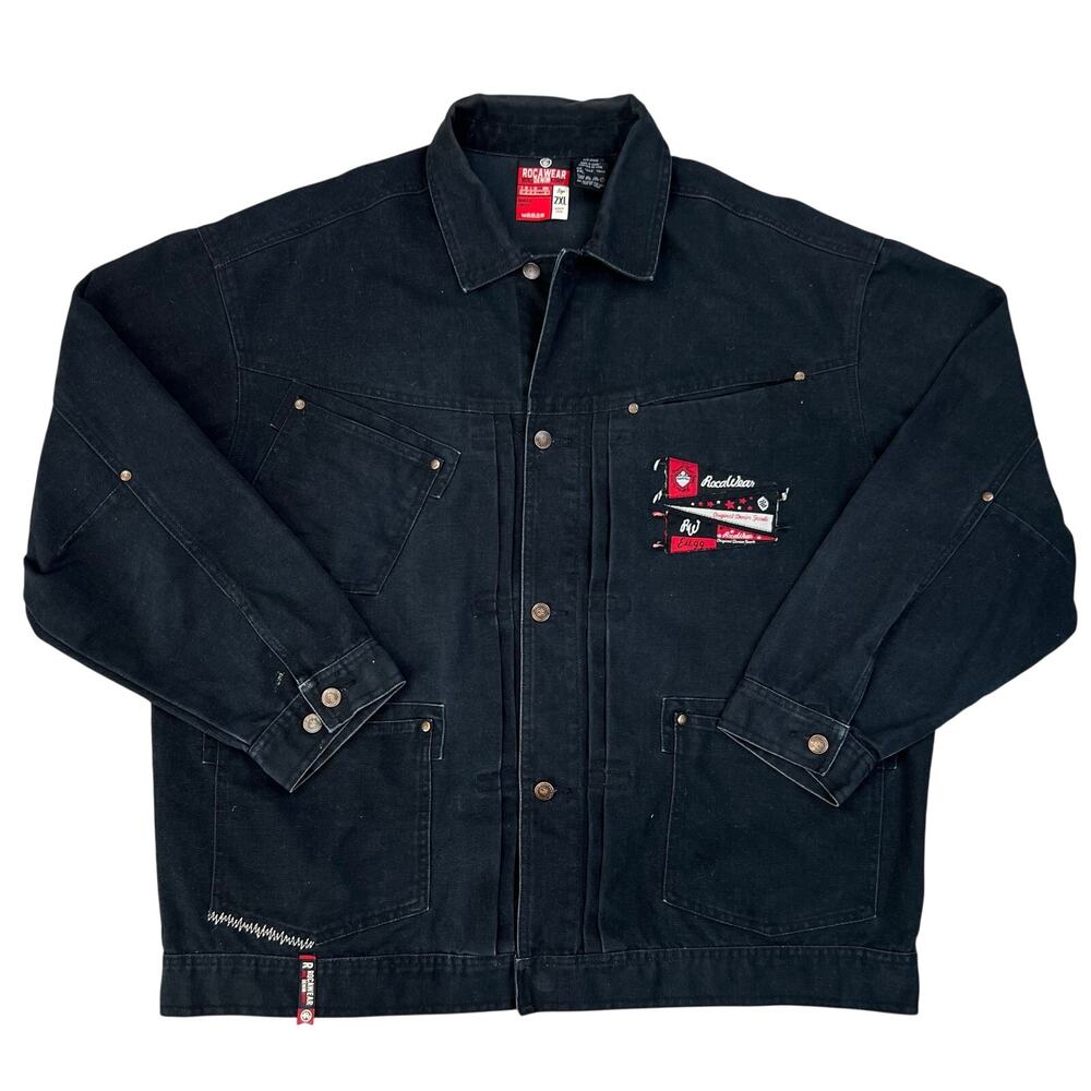 Vintage Roca Wear Jacket Roc. Denim Corp. Black Cotton Canvas Coat Jacket (2XL)